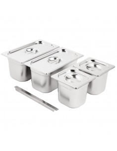 Vogue Stainless Steel Gastronorm Pan Set 2x 13 2 x 16 with Lids