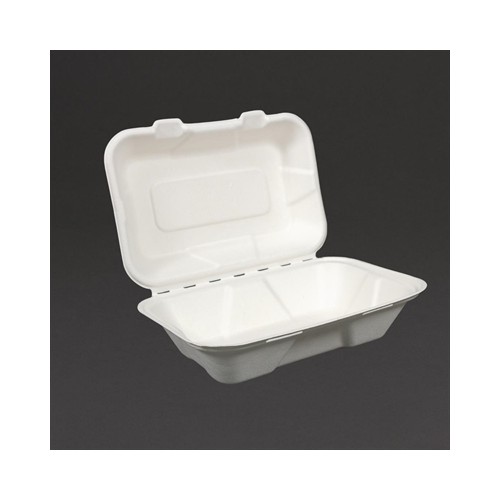 Vegware Compostable Bagasse Clamshell Hinged Meal Boxes 225mm