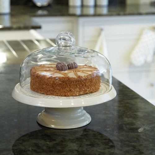 Classic Collection Ceramic Cake Stand & Glass Dome