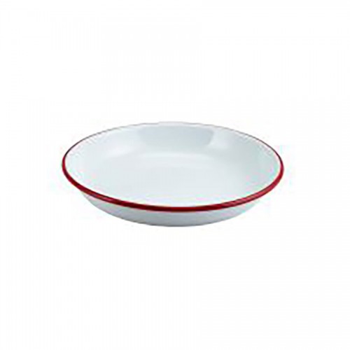 Enamel Rice/Pasta Plate White with Red Rim 20cm