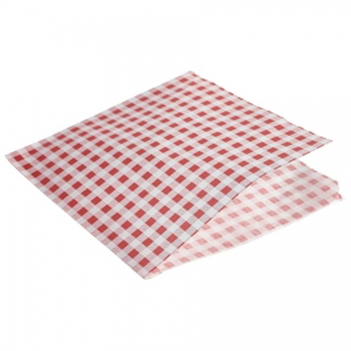 Greaseproof Paper Bags Red Gingham Print 17.5x17.5cm