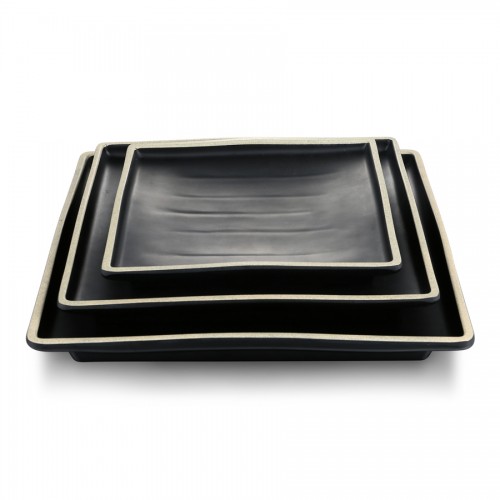 Terracotta Melamine Square Tray with White Rim 24.4cm