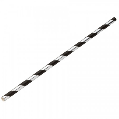 Paper Silver/Black Stripe Straw 8in 20cm Box of 250