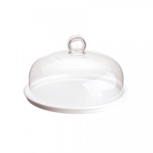 Cake Plate White With Clear Dome 28.5cm Dia