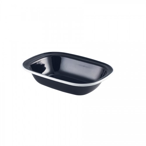 Enamel Pie Dish Black With White Rim 20cm