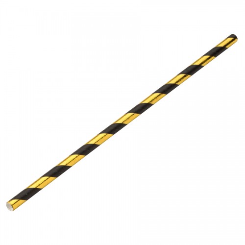 Paper Gold/Black Stripe Straw 8 Inch 20cm Box of 250