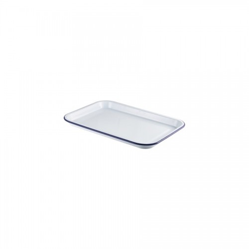 Enamel Tray White With Blue Rim 38.2 x 26.4 x 2.2cm