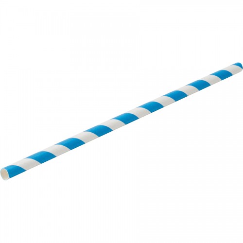 Paper Blue Stripe Straw 8 Inch 20cm