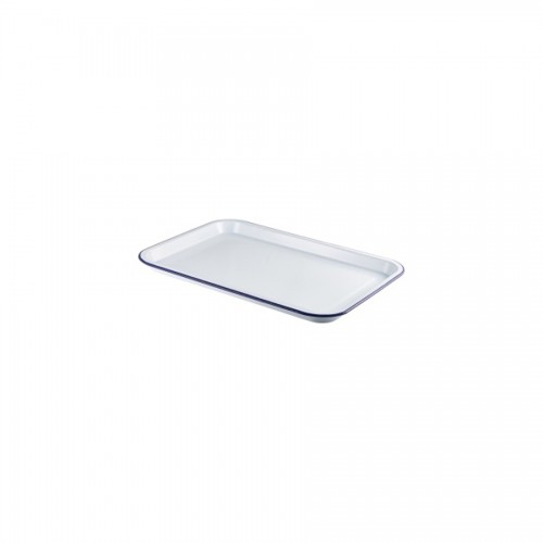 Enamel Tray White With Blue Rim 33.5 x 23.5 x 2.2cm