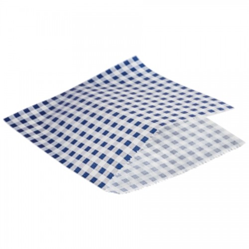 Greaseproof Paper Bag Blue Gingham Print 17.5x17.5cm