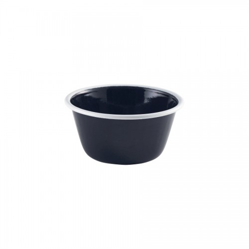 Enamel Deep Pie Dish Blk With White Rim 12cm