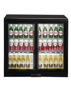 Polar Gl010 Double Sliding Door Back Bar Cooler in Black with LED Lighting