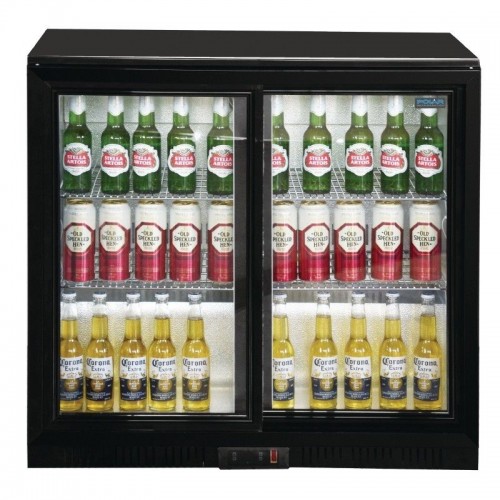 Polar Gl010 Double Sliding Door Back Bar Cooler in Black with LED Lighting