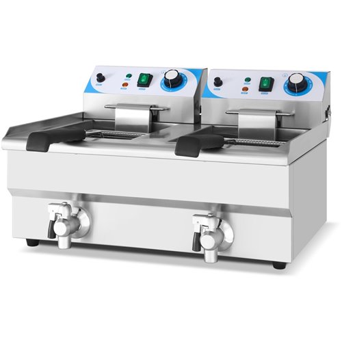 Commercial Twin Fryer Electric 10+10 litre 6kW Countertop Drainage tap | DA-MAREF102V