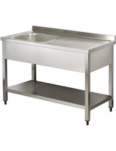 Commercial Sink Stainless steel 1 bowl Left Bottom shelf Splashback 1200mm Depth 700mm | DA-THSTR127BL1