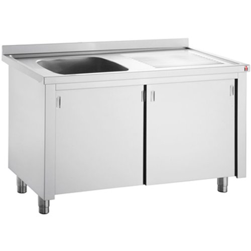 Commercial Sink with Cupboard Stainless steel 1 bowl Left Splashback Width 1200mm Depth 600mm | DA-VSC126LBS