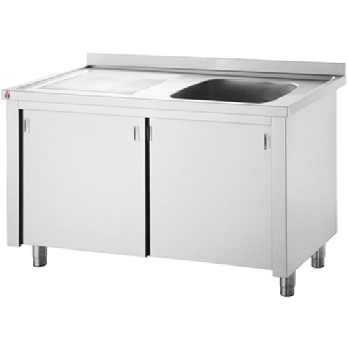 Commercial Sink with Cupboard Stainless steel 1 bowl Right Splashback Width 1000mm Depth 700mm | DA-VSC107RBS