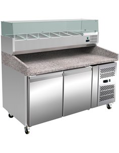 Pizza Prep Counter 2 doors Granite top Refrigerated Counter top display 6xGN1/3 Depth 800mm | DA-PZ26+PT26