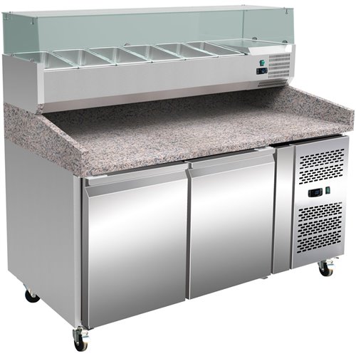 Pizza Prep Counter 2 doors Granite top Refrigerated Counter top display 6xGN1/3 Depth 800mm | DA-PZ26+PT26