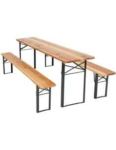 Three Piece Foldable Beer Table and Bench Set, Wooden Outdoor Garden Furniture 2200mm | DA-BT22050