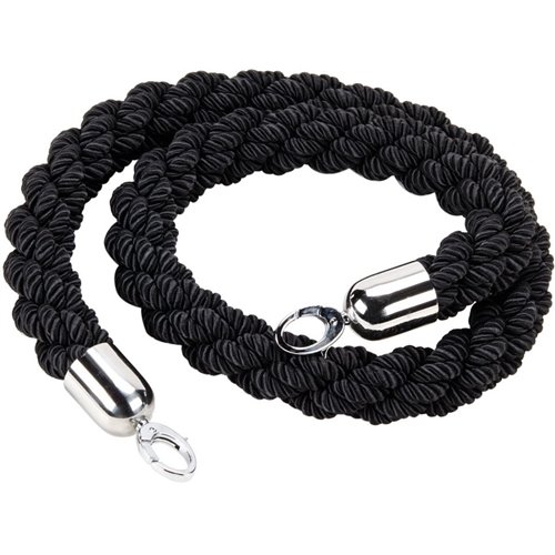 Black Braided Stanchion Rope with Silver ends 1.5m | DA-BR01BS