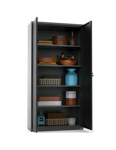 Heavy Duty Grey and Black 2 Door Lockable Steel Tool Cabinet with 4 Adjustable Shelves 900x380x1800mm | WG27