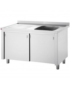 Commercial Sink with Cupboard Stainless steel 1 bowl Right Splashback Width 1200mm Depth 700mm | DA-VSC127RBS