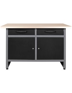 Professional Grey and Black Workshop Workbench with 30mm Wooden Desktop, Drawers and Lockable Doors 1200x600x850mm | DA-TC