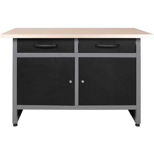 Professional Grey and Black Workshop Workbench with 30mm Wooden Desktop, Drawers and Lockable Doors 1200x600x850mm | DA-TC