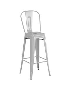 High Bar Stool Steel Grey with Wooden Seat and High Backrest Indoors | DA-WW172G