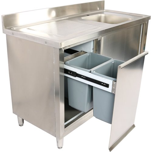 Commercial Sink Cupboard Stainless Steel 1400x600x900mm 1 Bowl Waste Bin Splashback | DA-DSA14602D2WBR