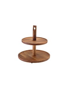 GenWare Acacia Wood Two Tier Cake Stand