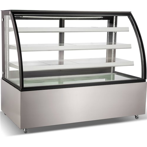 Cake counter Curved front 1800x730x1300mm 3 shelves Stainless steel base LED | DA-GN1800CF3