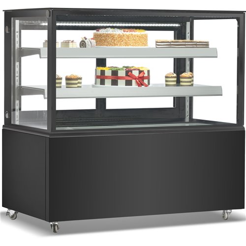 Cake counter Straight front 1800x730x1200mm 2 shelves Black base LED | DA-GN1800R2BLACK