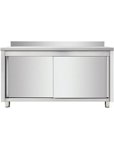 Commercial Worktop Floor Cupboard Sliding doors Stainless steel Width 1800mm Depth 600mm Upstand | DA-VTC186SLB