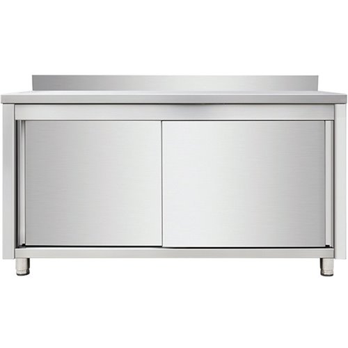 Commercial Worktop Floor Cupboard Sliding doors Stainless steel Width 2000mm Depth 600mm Upstand | DA-VTC206SLB