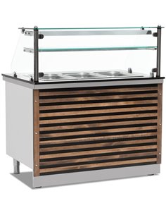 Professional Bain Marie Showcase with Glass front &amp Wooden Panel 4xGN1/1 | Stalwart DA-EMPBEH30