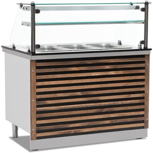 Professional Bain Marie Showcase with Glass front &amp Wooden Panel 4xGN1/1 | Stalwart DA-EMPBEH30