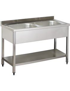 Commercial Sink Stainless steel 2 bowls Bottom shelf Splashback 1400mm Depth 700mm | Stalwart DA-THSTR147BM2