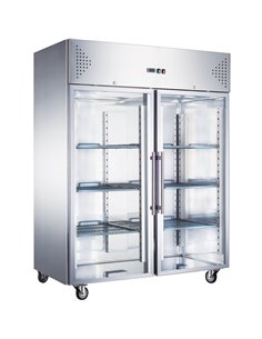 Commercial Freezer Upright cabinet Stainless steel 1200 litres Twin glass doors Ventilated cooling | Stalwart DA-F1200VGLASS