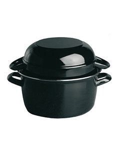 Black Enamelled Mussel Pot with Lid 20x13cm 3Litre STDP-00626