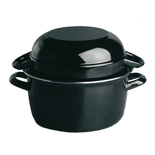 Black Enamelled Mussel Pot with Lid 20x13cm 3Litre STDP-00626