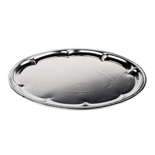 Embossed Oval Tray, Chrome Plated, Rolled Edge 46x34cm STDP-00391