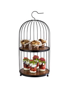 Black Metal ‘Birdcage’ Buffet Stand, 2 x Acacia Wood Panels STDP-33206