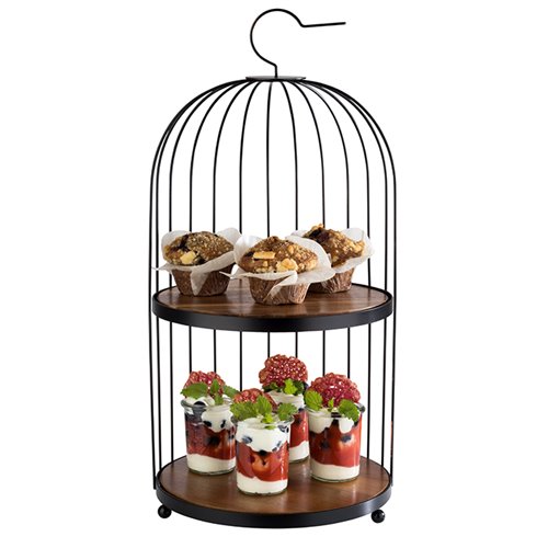 Black Metal ‘Birdcage’ Buffet Stand, 2 x Acacia Wood Panels STDP-33206