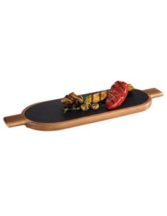 Acacia Wood Serving Board with Slate Tray inset 40 x 15cm STDP-00812