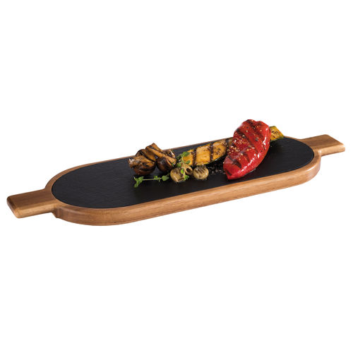 Acacia Wood Serving Board with Slate Tray inset 40 x 15cm STDP-00812