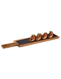 Acacia Wood Serving Board with Slate Tray inset 43 x 12cm STDP-00813