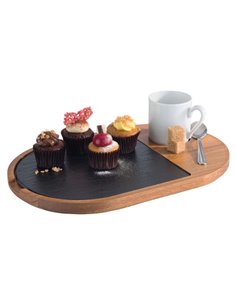 Acacia Wood Serving Board with Slate Tray inset 28 x 17.5cm STDP-00814