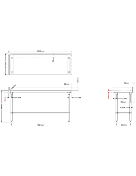 Bakery Work table Wood top 1800x600x900mm